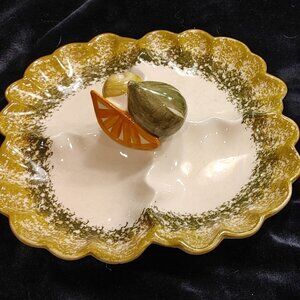 Vintage Divided Ceramic Serving Dish Citrus Colors 3D Lemon Orange Pear